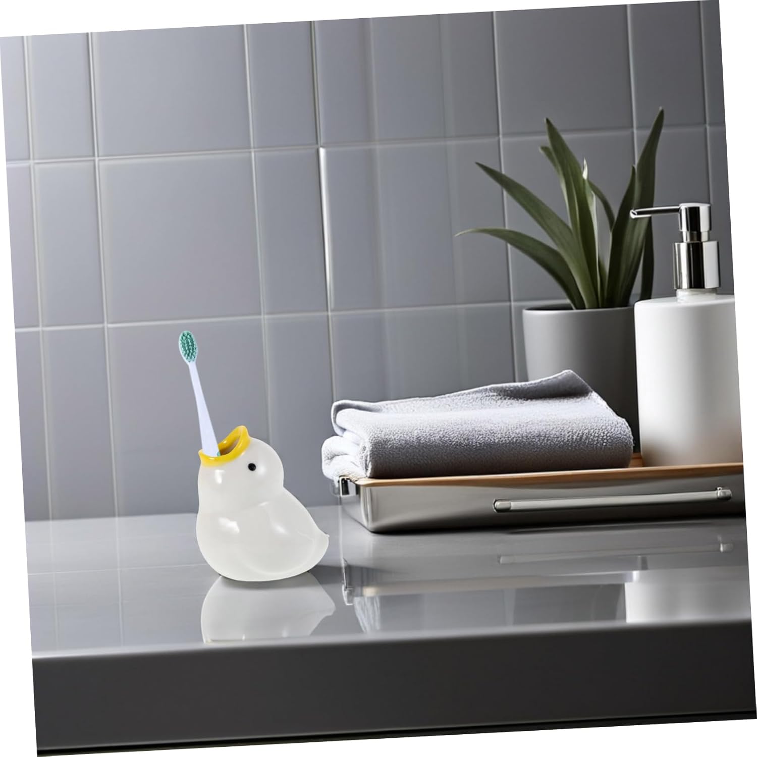 Bestyash Cute Ceramic Cartoon Duck Toothbrush Holder Bathroom Organizer