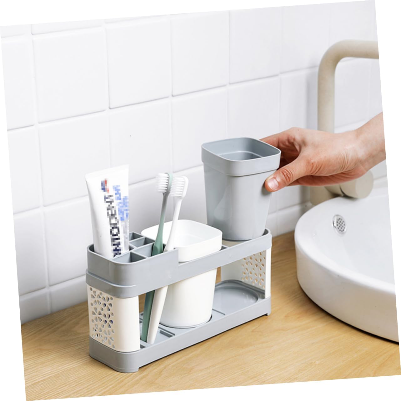 5 Slot Bathroom Organizer - Easy Toothpaste Toothbrush Storage
