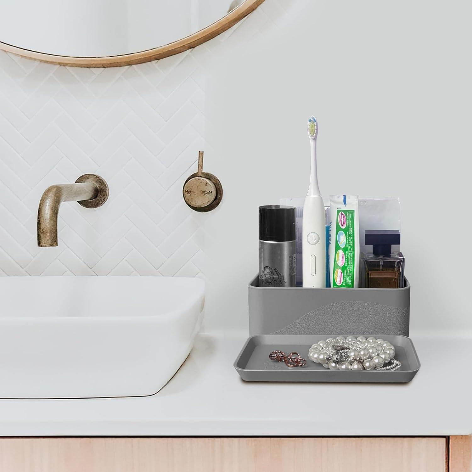 OKeanu Toothbrush and Toothpaste 6 Compartment Silicone Organizer - Darkgray