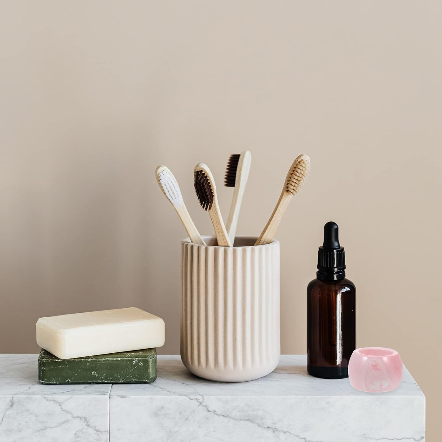 Cabilock 3Pcs Marble Pattern Ceramic Electric Toothbrush Holder - Space Saving Bathroom Organizer