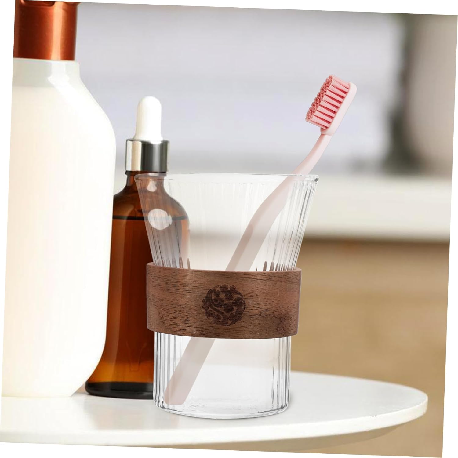 Glass-Elegant Reusable Toothbrush Holder with 250ml Capacity and Metal Base