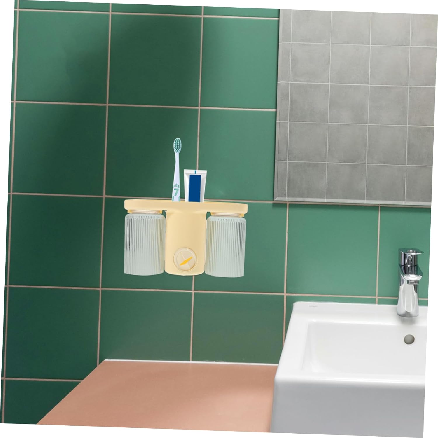 Cabilock Wall Mount Toothbrush Holder Dual Cup No Drill Installation