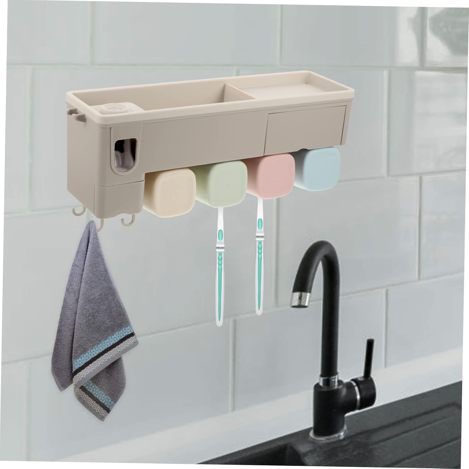 Elegant Wall-Mounted Toothbrush Holder with Automatic Dispenser