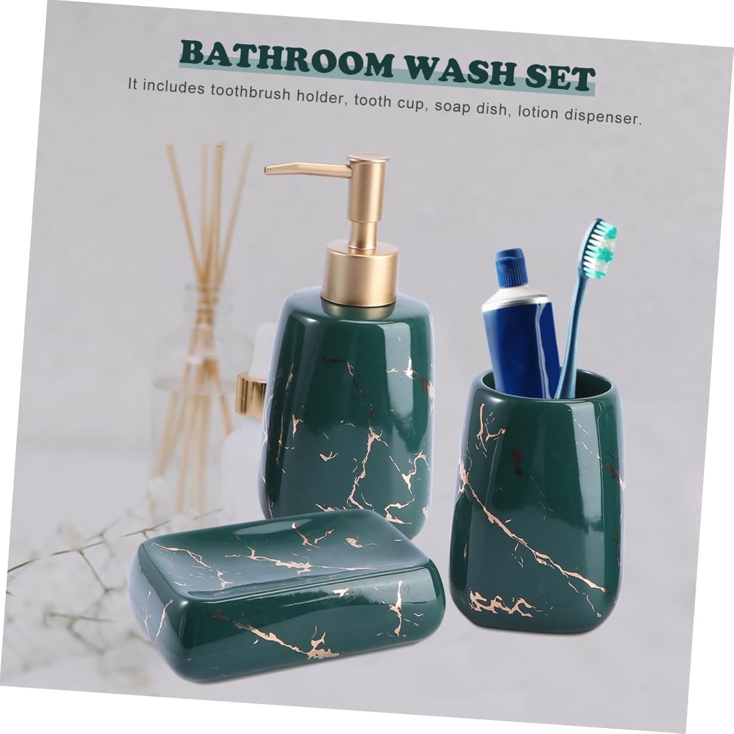 Elegant 3-Piece Bathroom Set - Soap Dish Lotion Toothbrush Holder