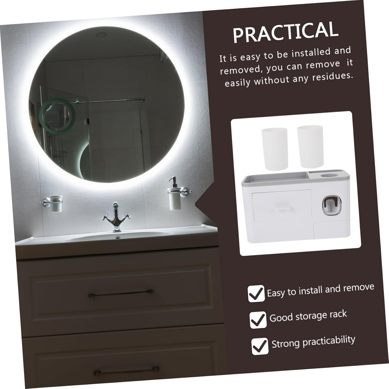 Wall-Mounted Toothbrush Holder with Glass Storage Case Space-Saving Bathroom Organizer