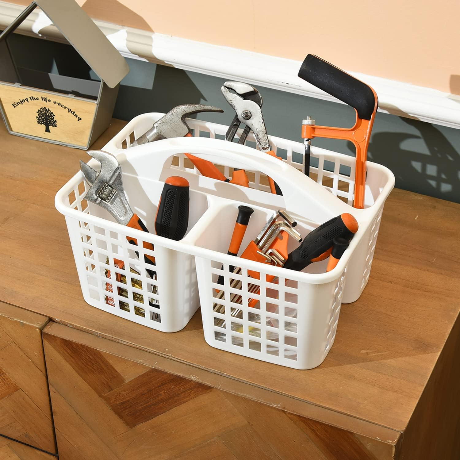 HAUND 3-Compartment Plastic Shower Caddy Basket White