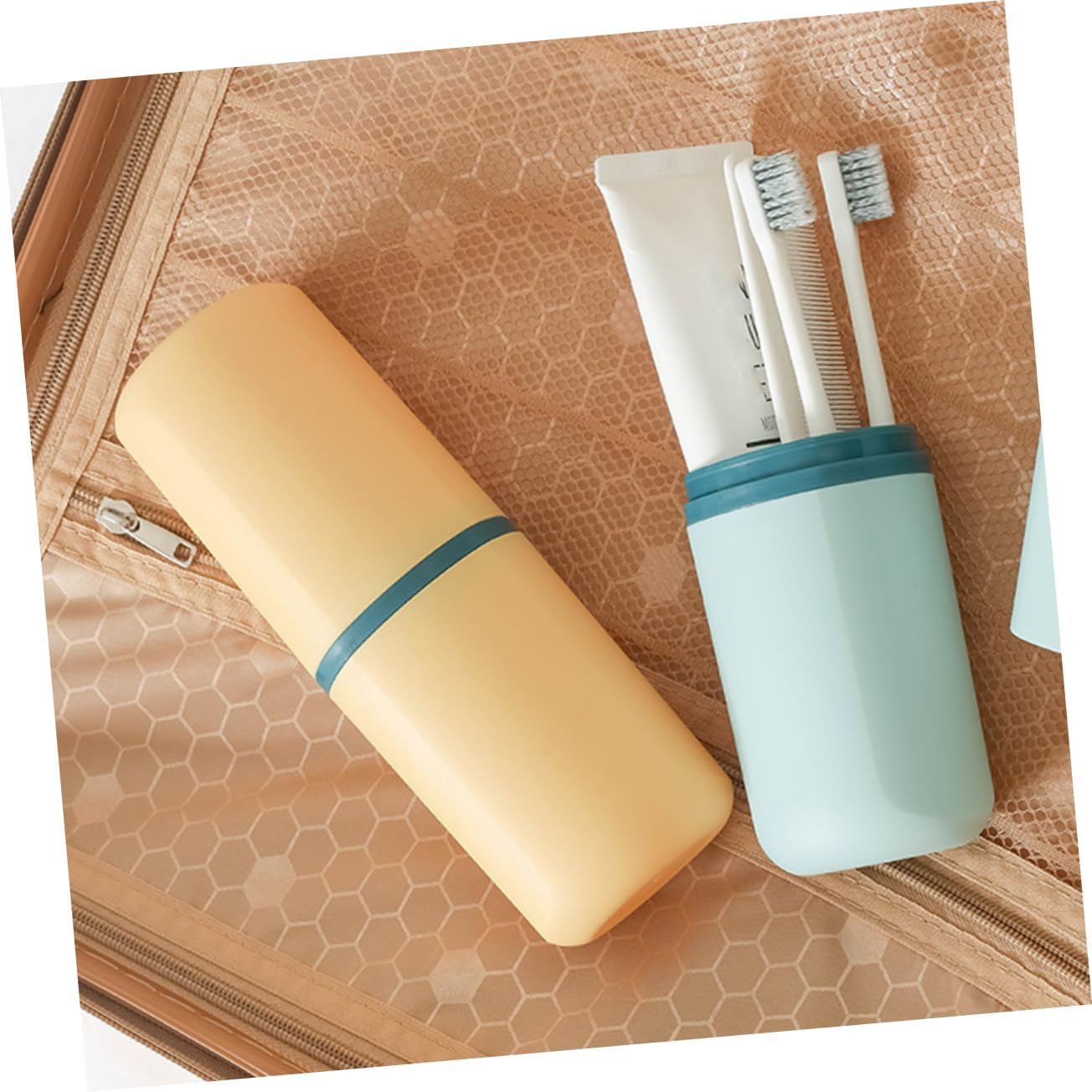 HAKIDZEL 4-Piece Portable Toothbrush Holder with Travel Toothpaste Container Organizer