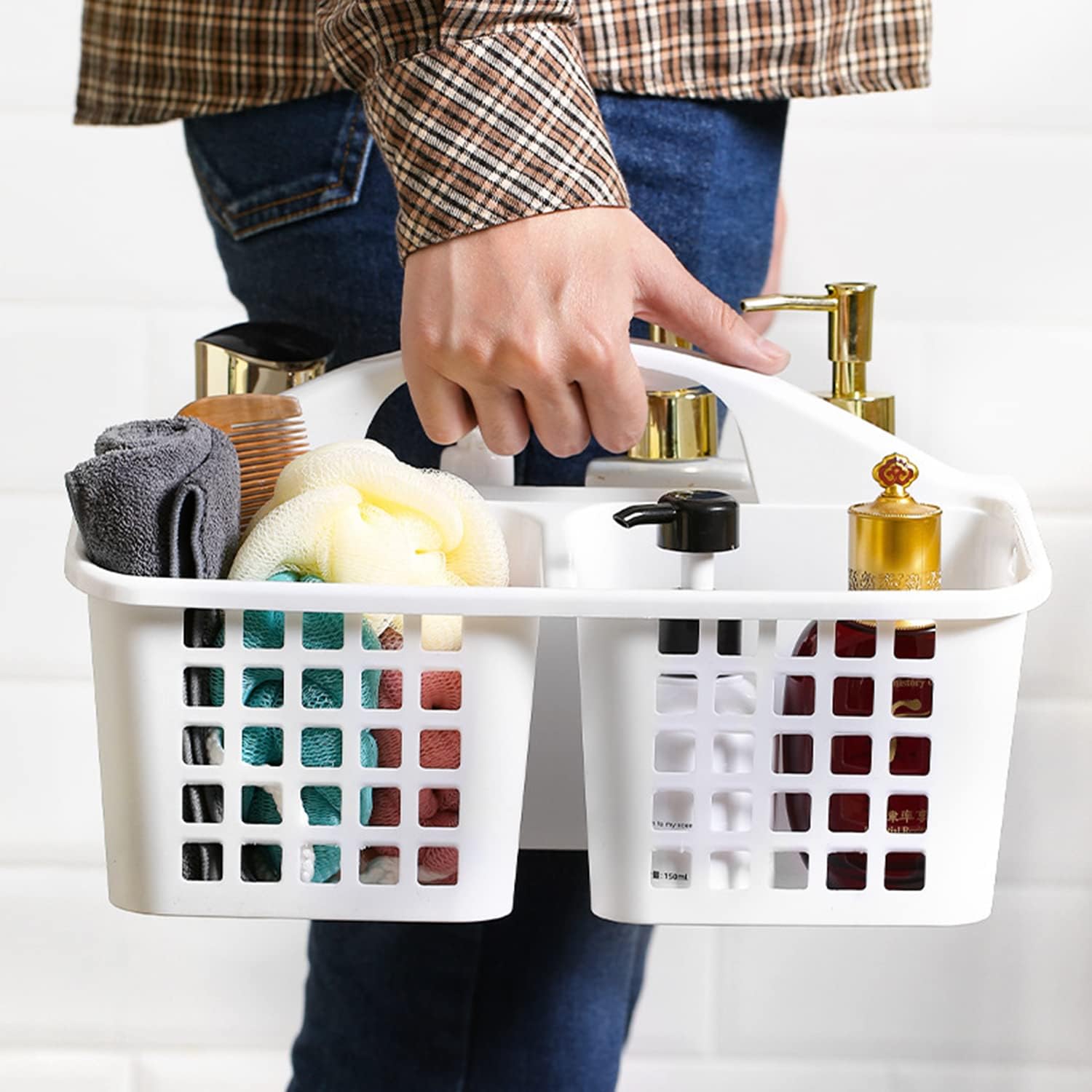 HAUND 3-Compartment Plastic Shower Caddy Basket White