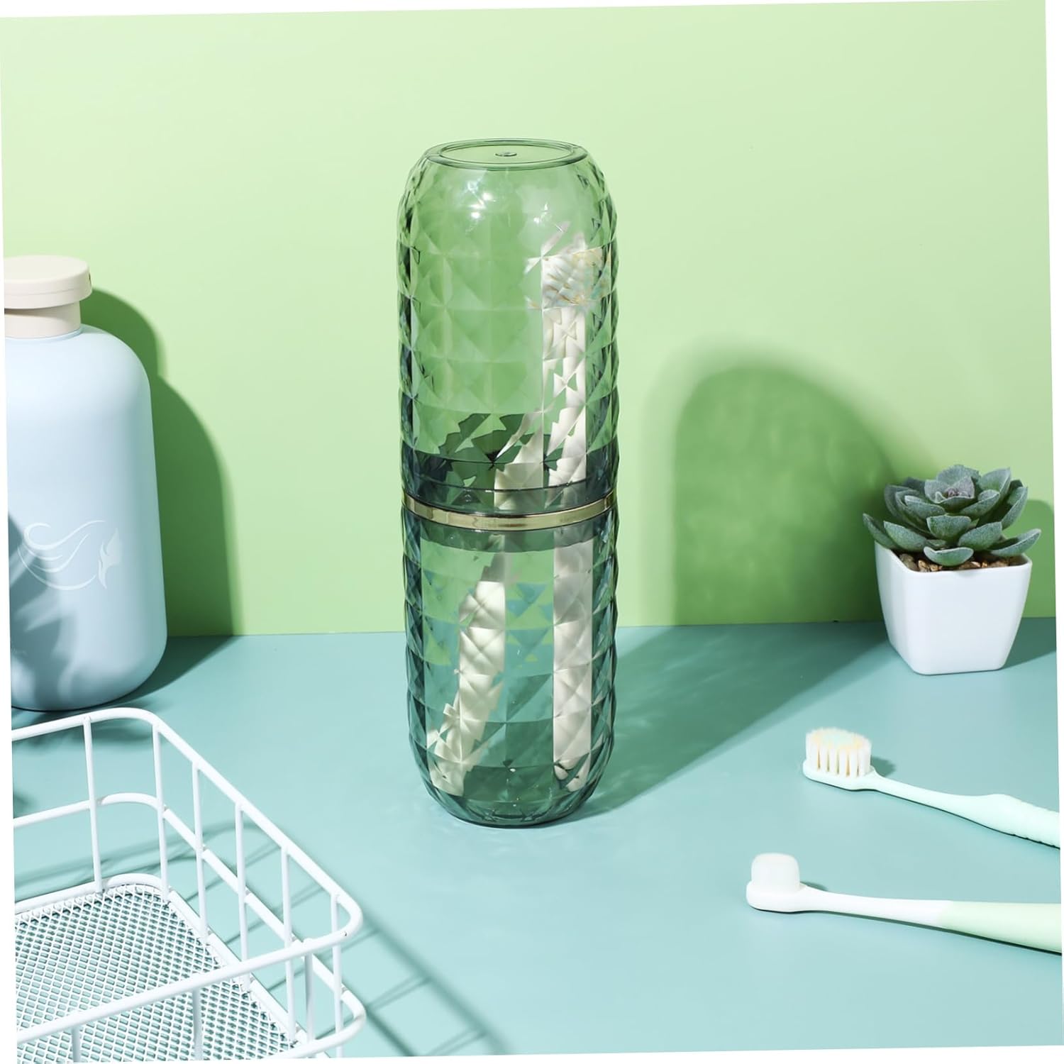 Anneome Compact Travel Toothbrush Holder - Reusable Dual-Use Mouthwash Toothbrush Cup