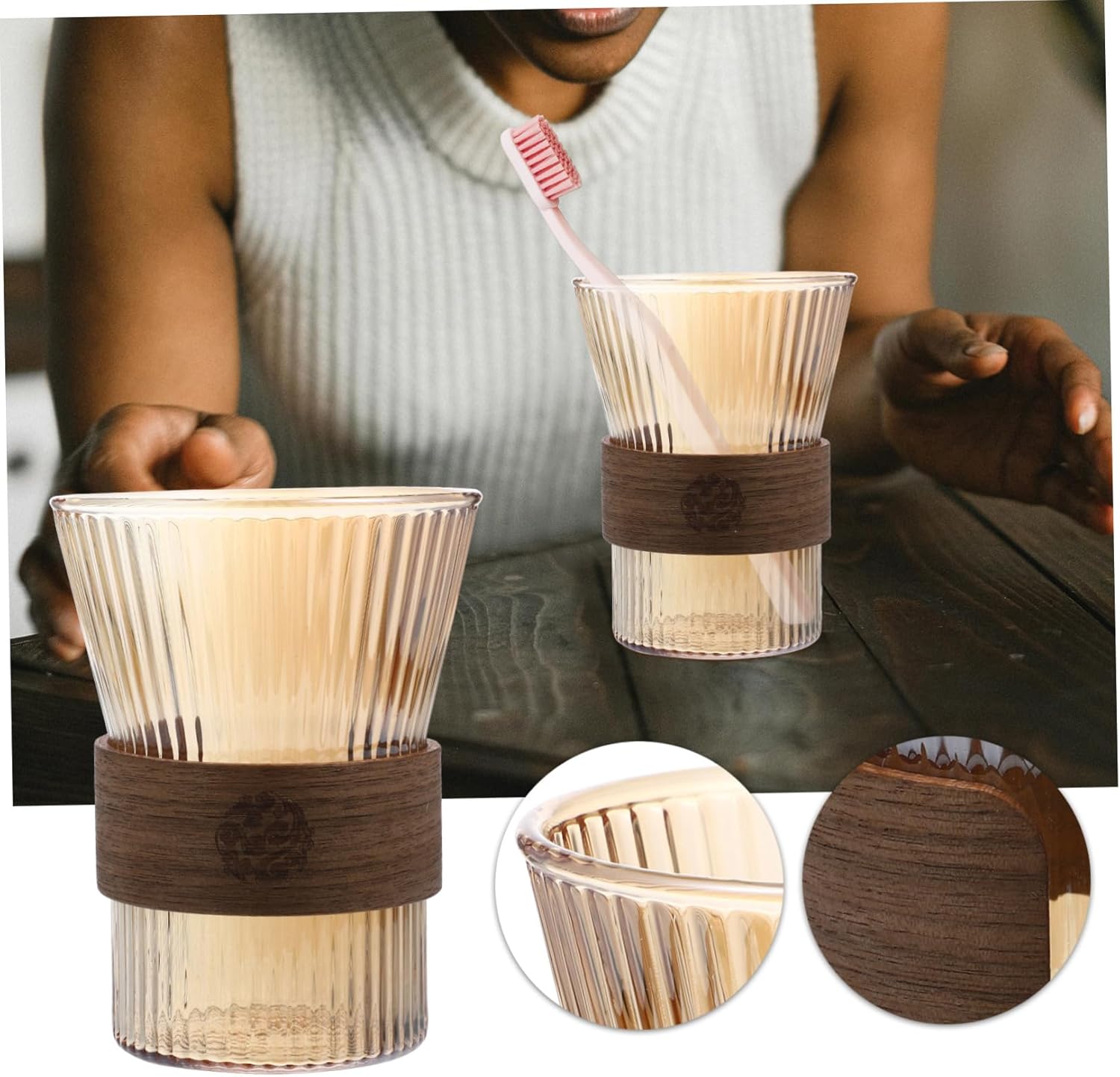 Vosarea Glass Toothbrush Cup with Ergonomic Design