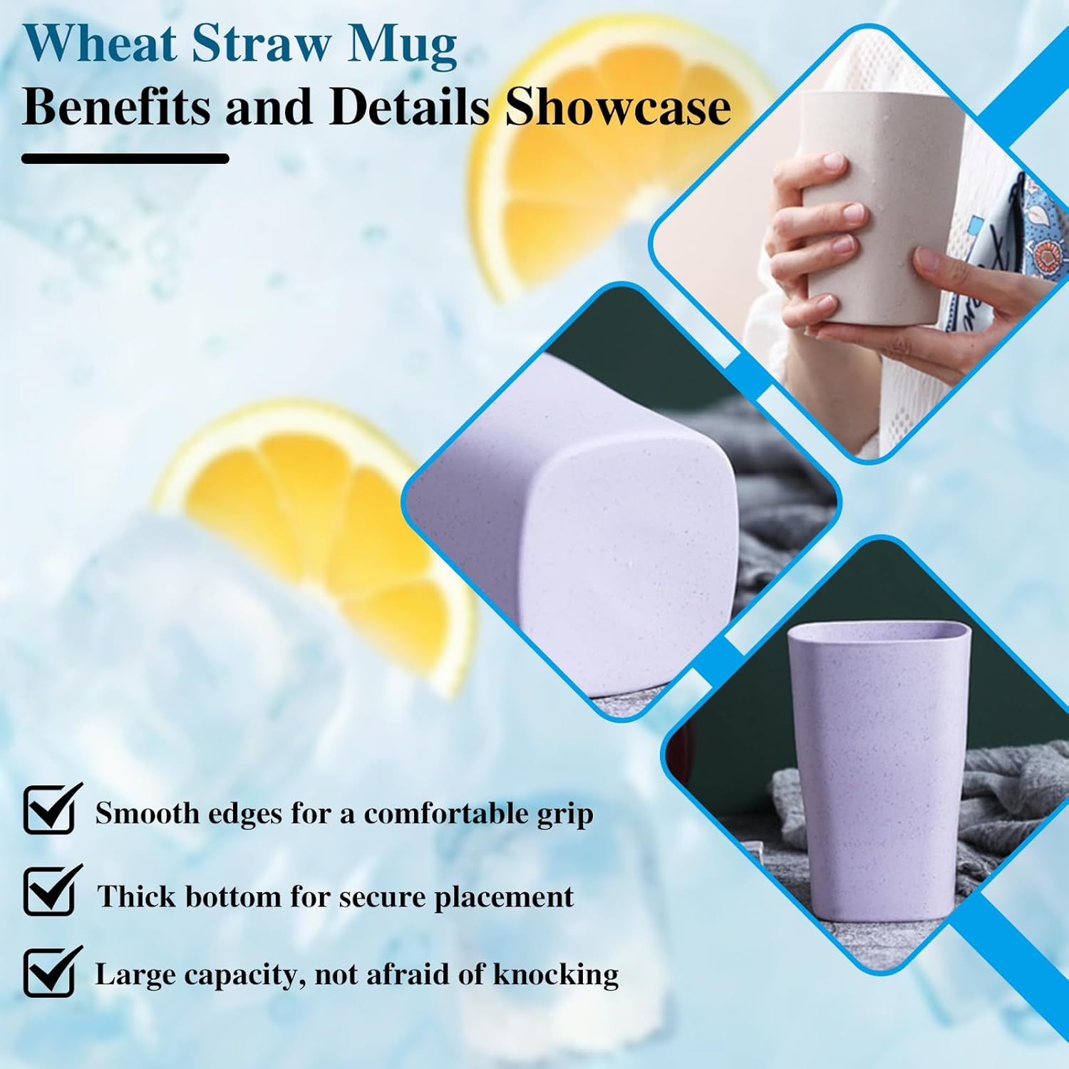 Incauca 5-Pack Square Wheat Straw Reusable Toothbrush Tumbler for Home Kitchen
