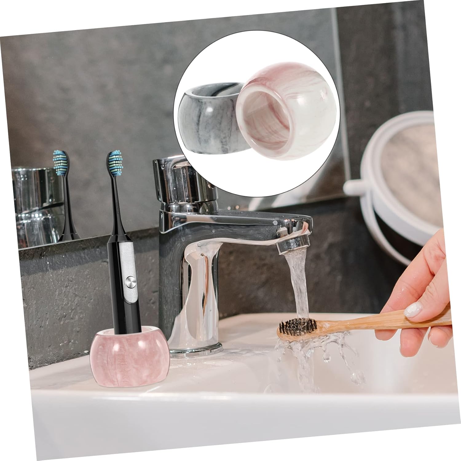 Ciieeo 2-Piece Marble Style Electric Toothbrush Holder