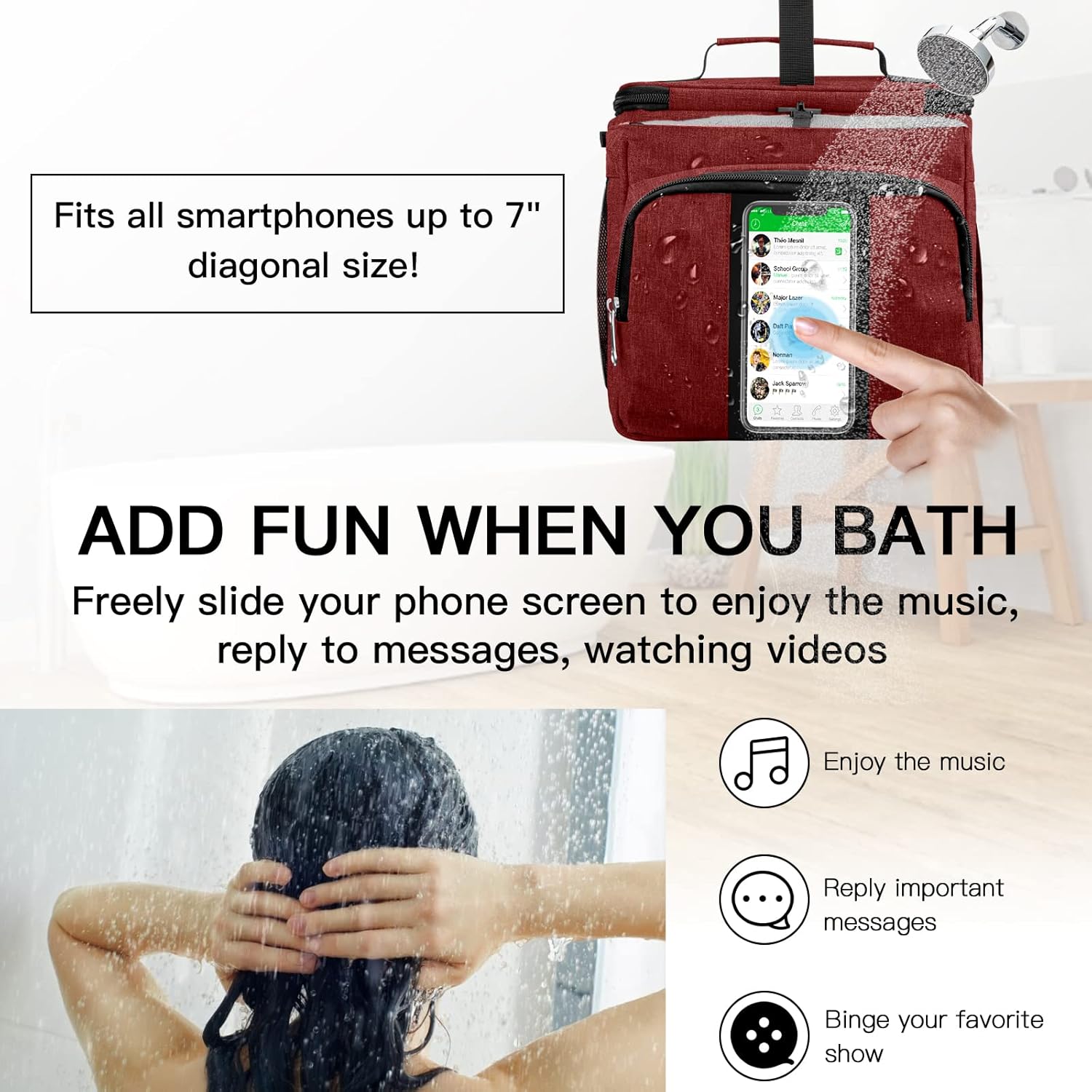 Bukere Portable Shower Caddy with Phone Holder Skincare Compartment