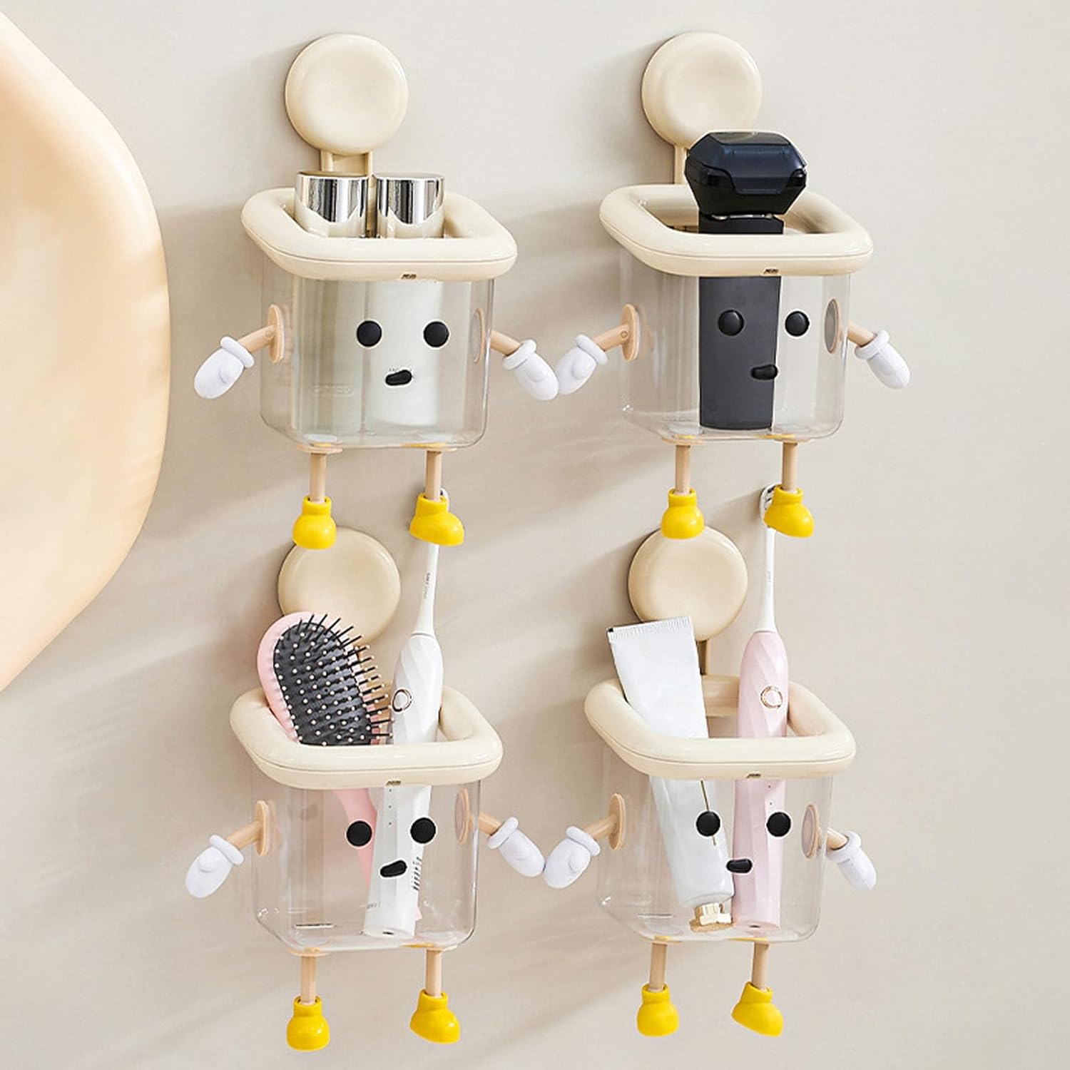 Cute Robot Bathroom Organizer with Suction Cups 2PCS