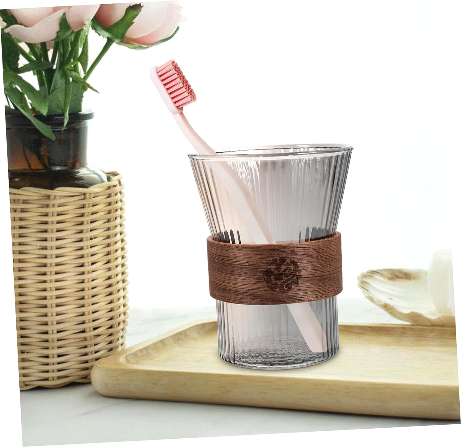 LIFKOME Glass Toothbrush Mouthwash Rinsing Cup