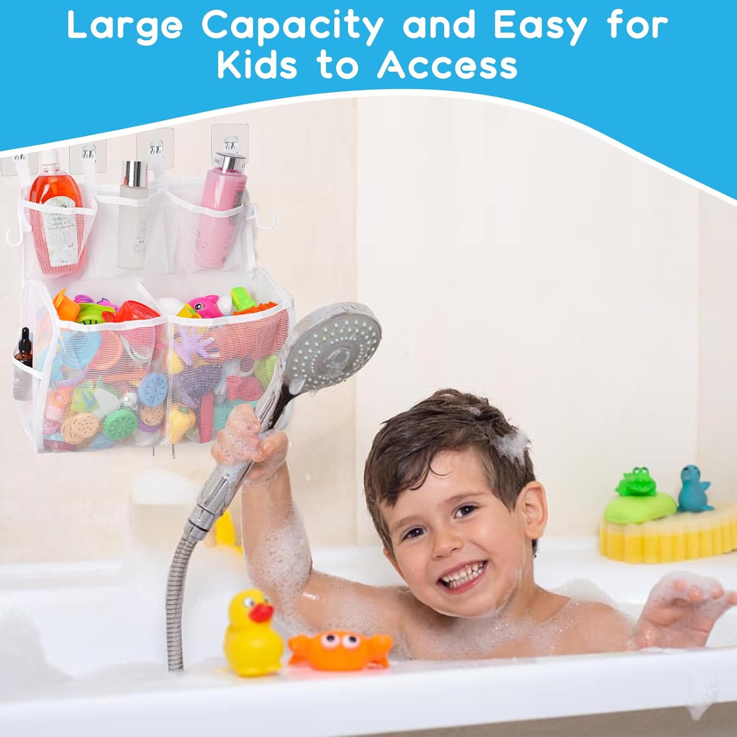 Quick Release Space-Saving Bath Toy Organizer - Durable Easy to Use