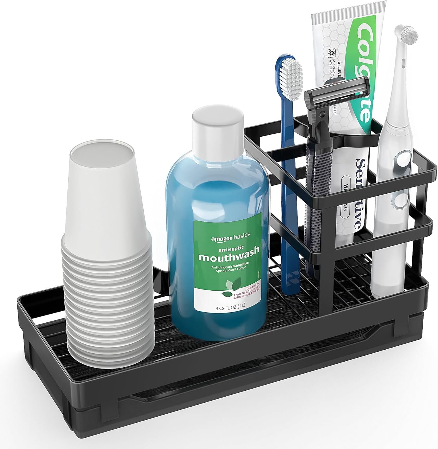Stylish Black Toothbrush Holder Perfect for Your Bathroom with Drainage Countertop Organizer