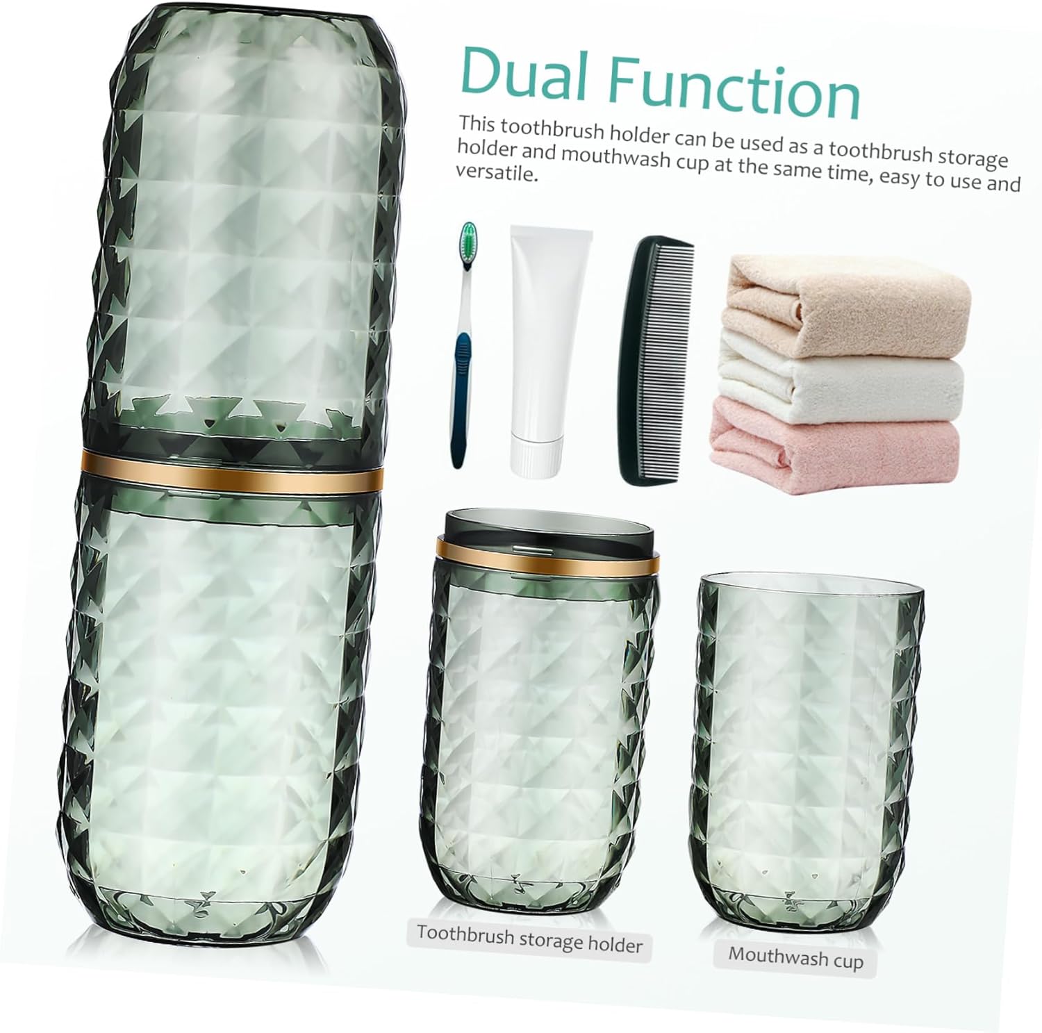 Anneome Compact Travel Toothbrush Holder - Reusable Dual-Use Mouthwash Toothbrush Cup