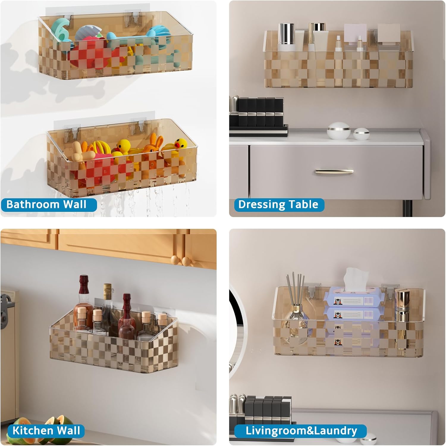 Natheeph Bath Toy Storage Caddy 2-Piece Large Capacity Organizer Brown