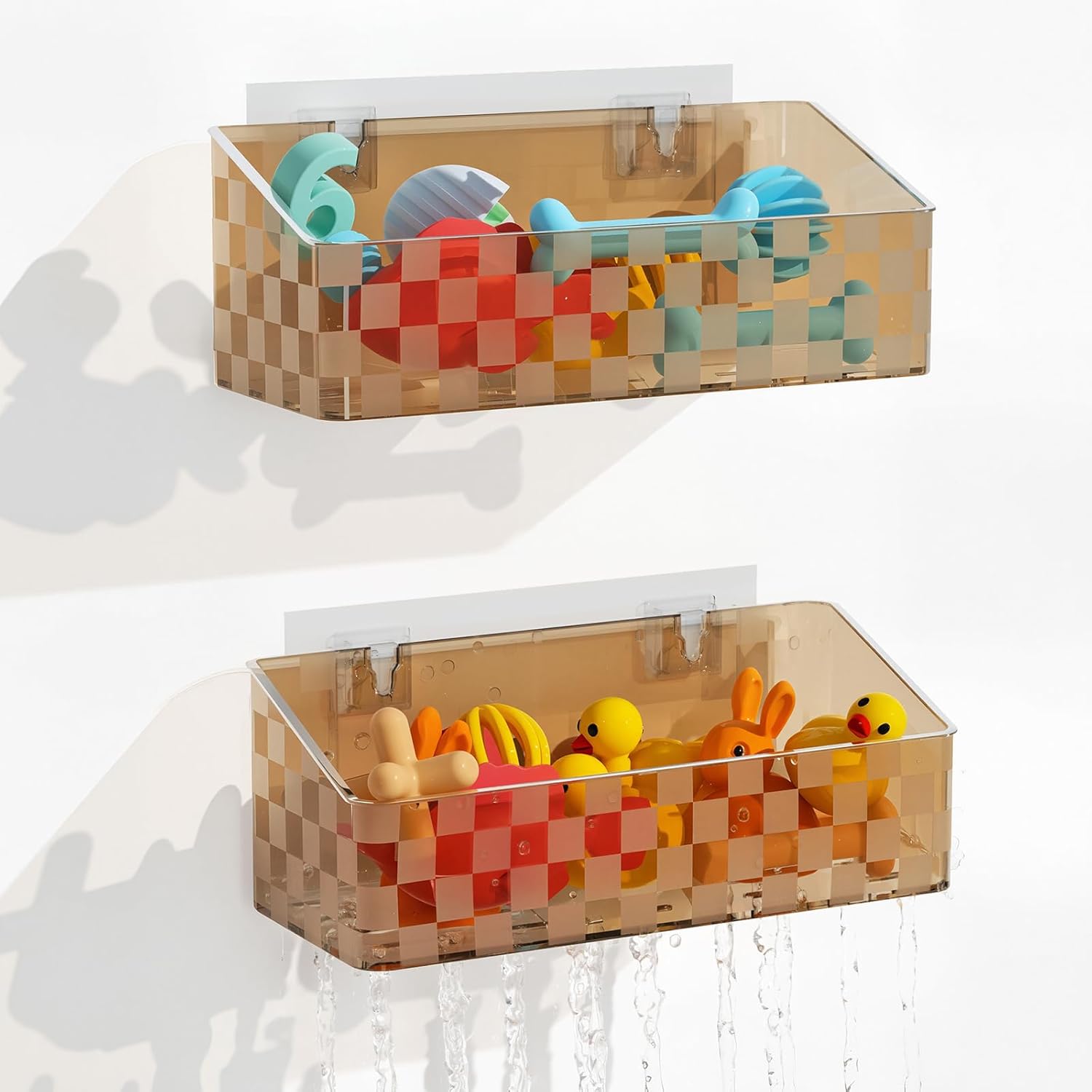 Natheeph Bath Toy Storage Caddy 2-Piece Large Capacity Organizer Brown