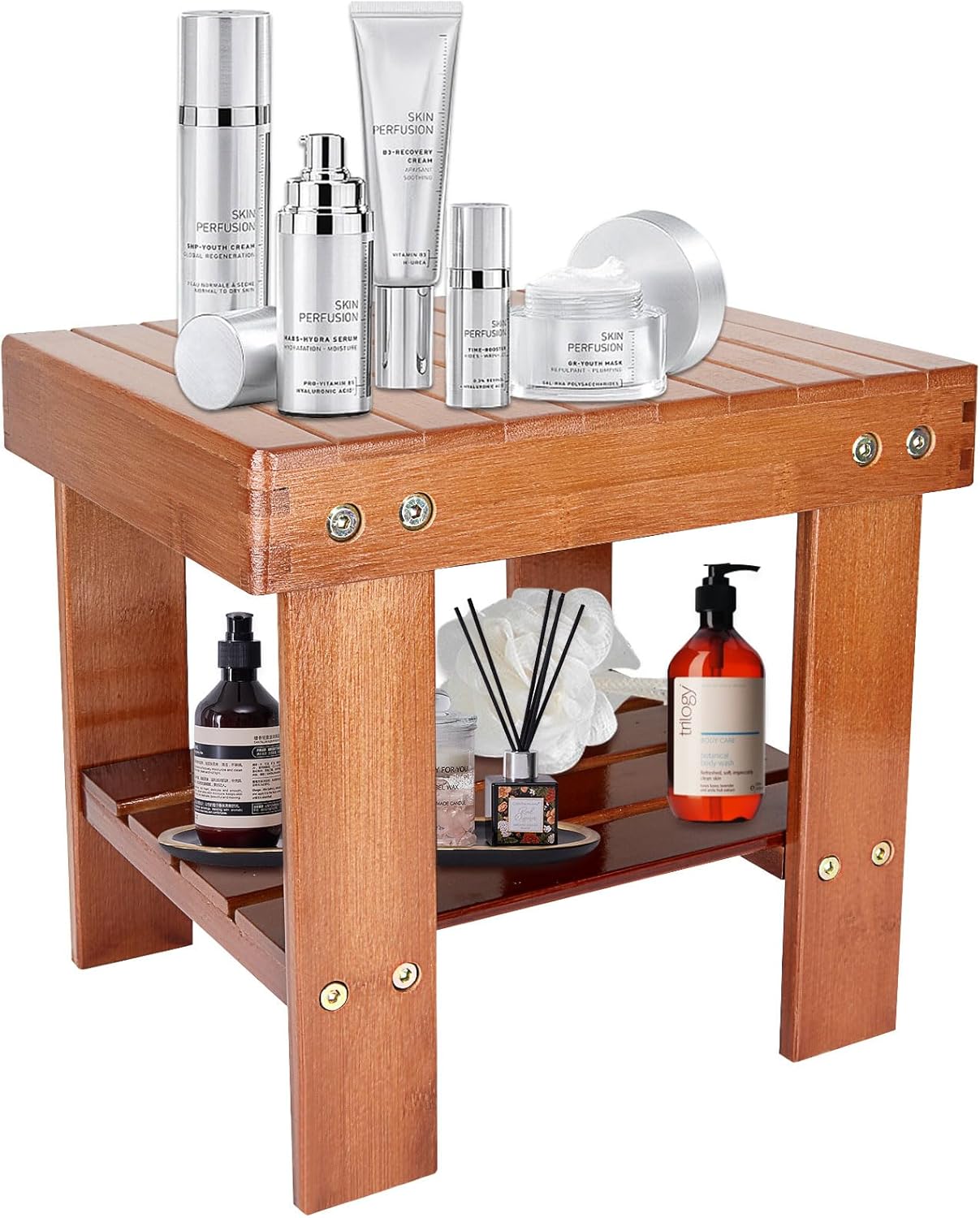 SenenQu Bamboo shower bench with 14-inch storage