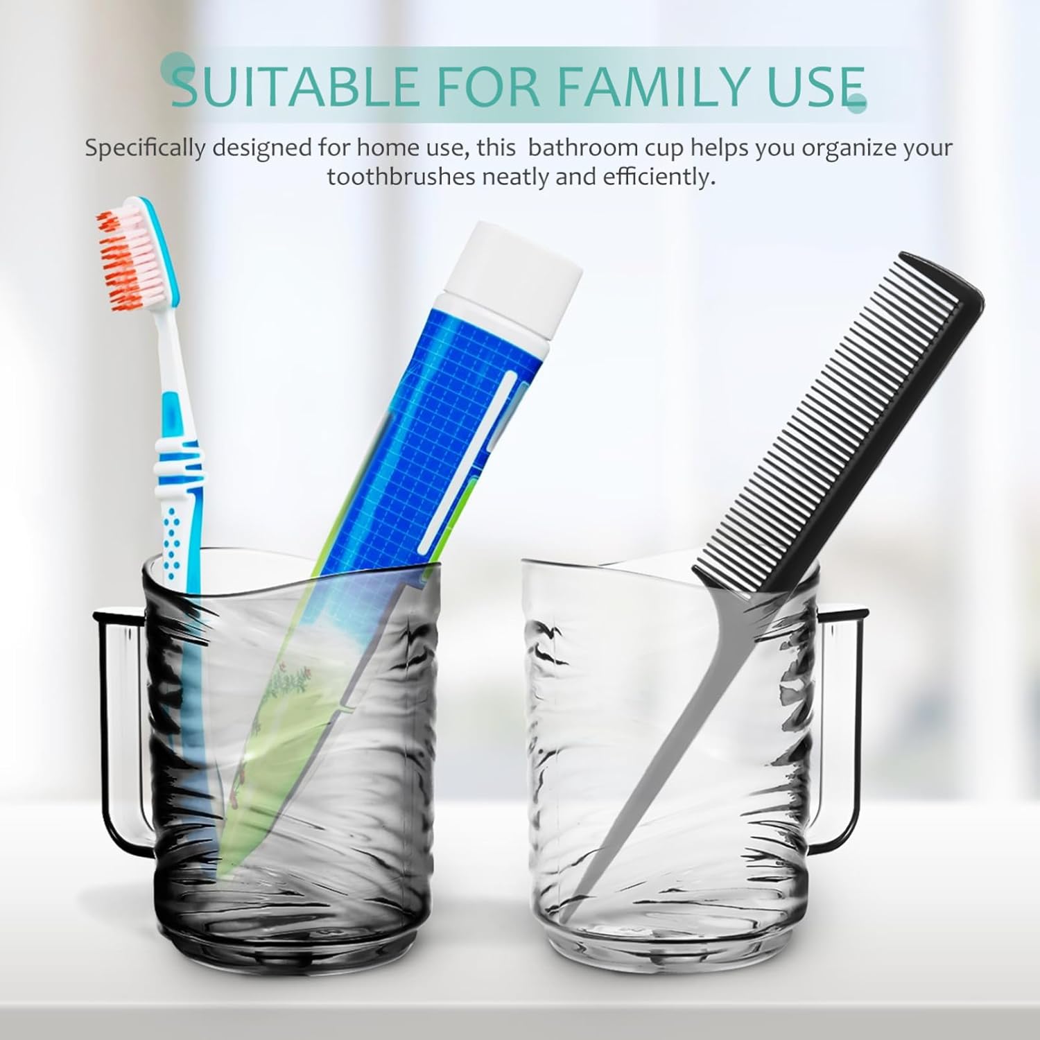 Double-Pack 2Pcs Transparent Plastic Toothbrush Holder with Ergonomic Handle