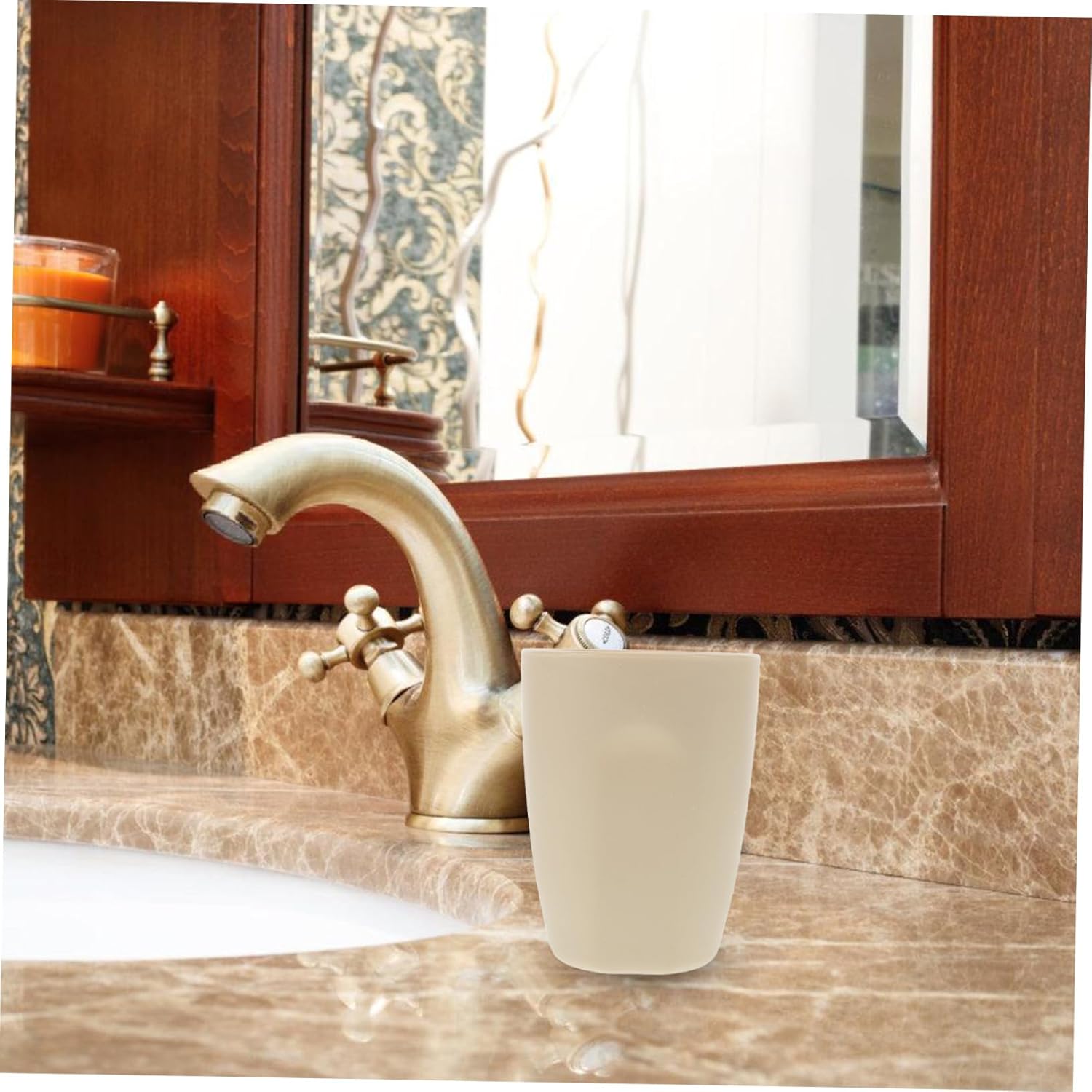 Beatifufu Simple Beige Toothbrush Cup Portable Travel Tumbler