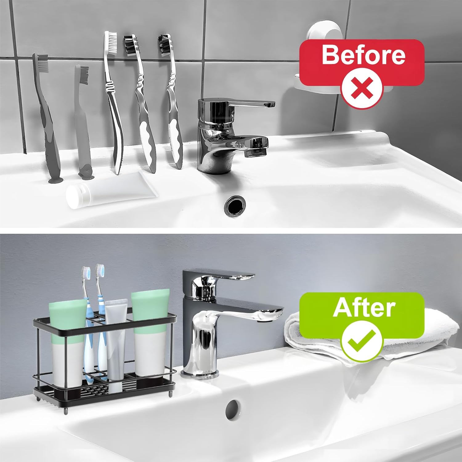 EOFJRUC High-Quality Stainless Steel 7-Slot Bathroom Toothbrush Holder Toothpaste Organizer