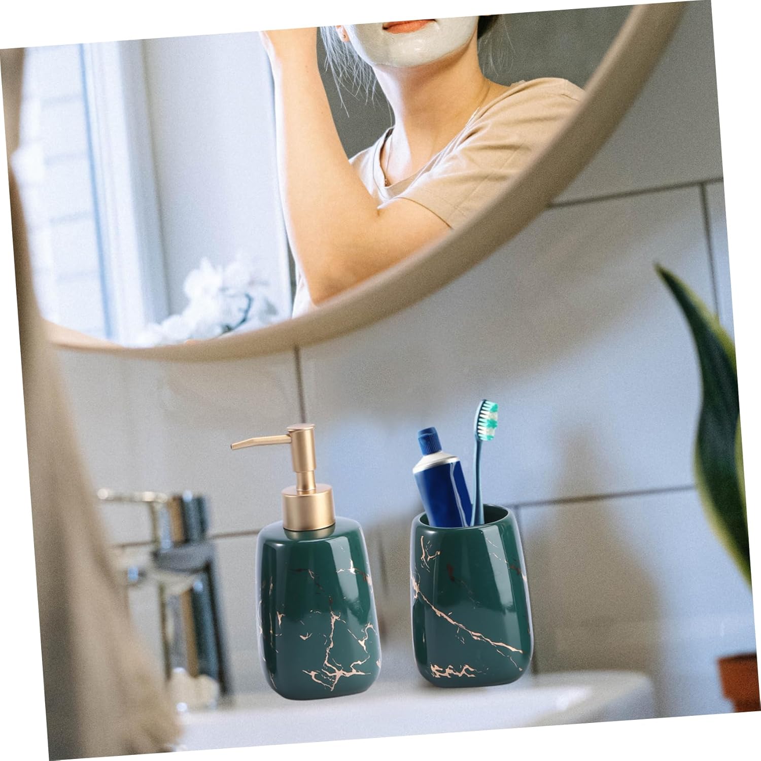 3Pcs Snow White Marble Bathroom Toothbrush Holder Soap Dish