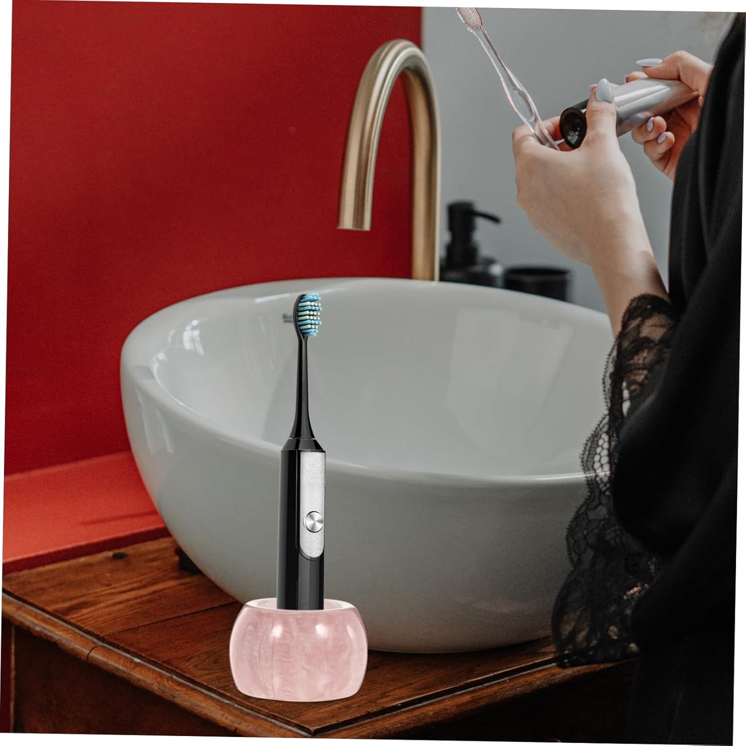Stylish 2-Piece Marble Toothbrush Holder for Neat Bathroom Organization
