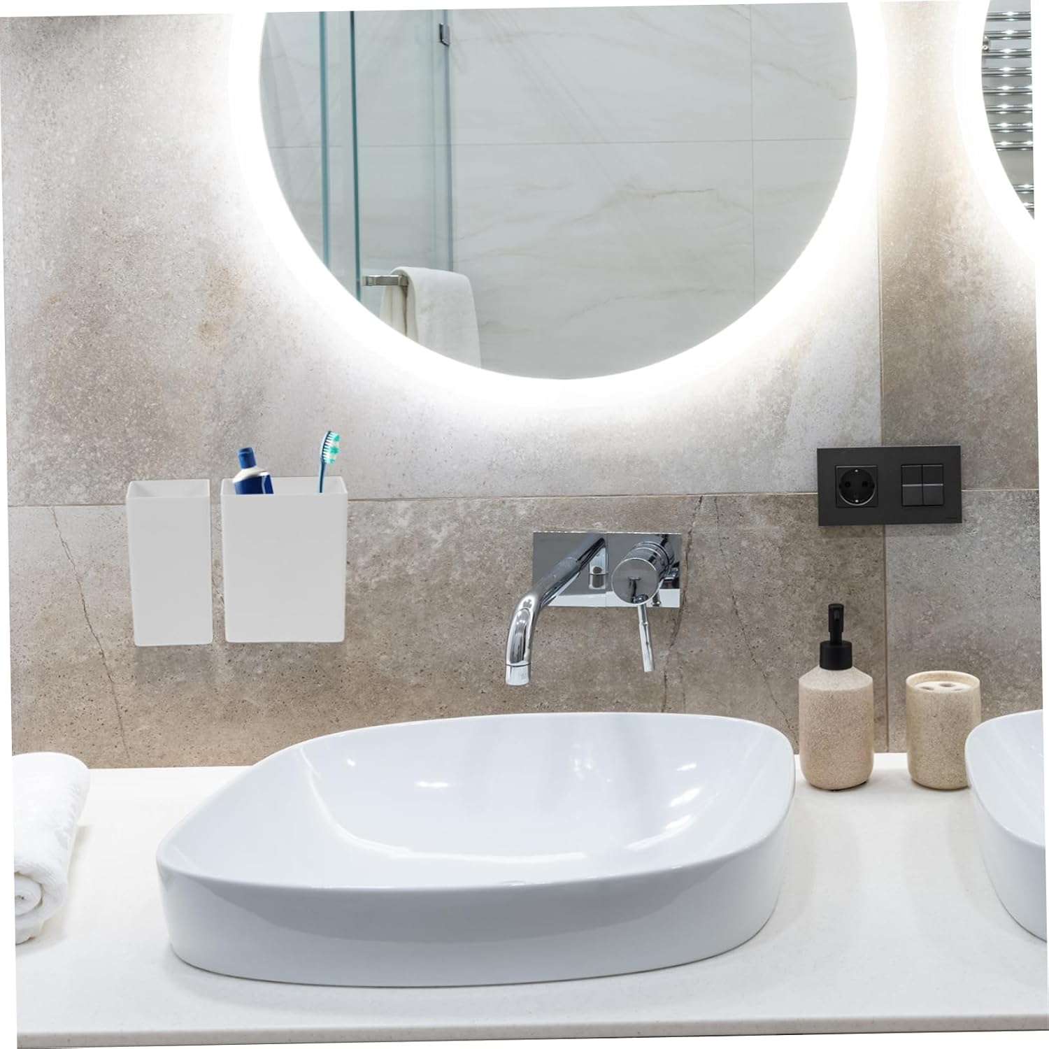 Mobestech Wall Mounted Toothbrush Holder and Toothpaste Dispenser Set