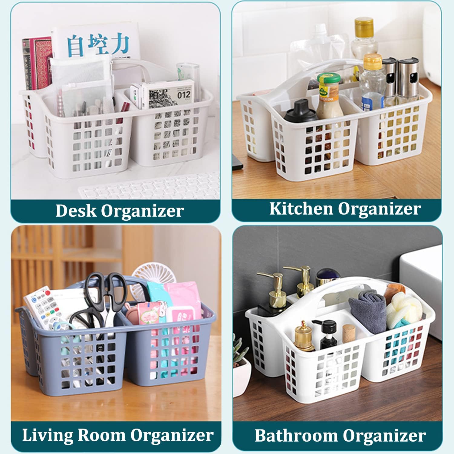 HAUND 3-Compartment Plastic Shower Caddy Basket White