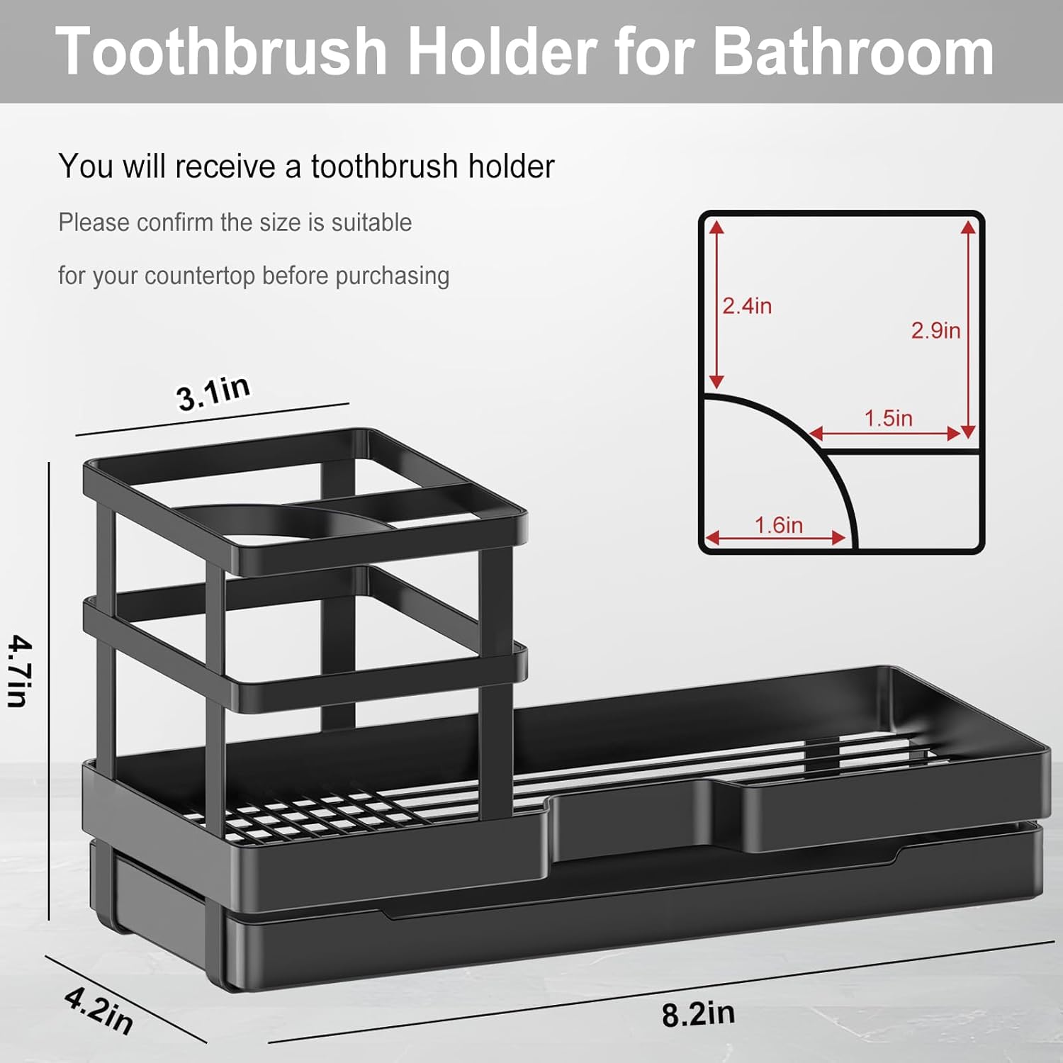 Stylish Black Toothbrush Holder Perfect for Your Bathroom with Drainage Countertop Organizer