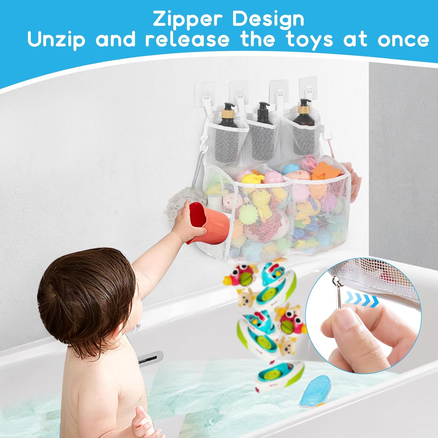 Quick Release Space-Saving Bath Toy Organizer - Durable Easy to Use