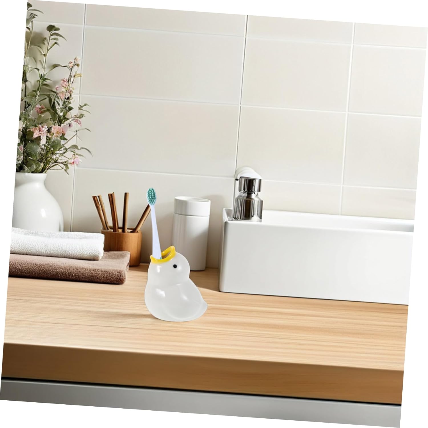 Bestyash Cute Ceramic Cartoon Duck Toothbrush Holder Bathroom Organizer