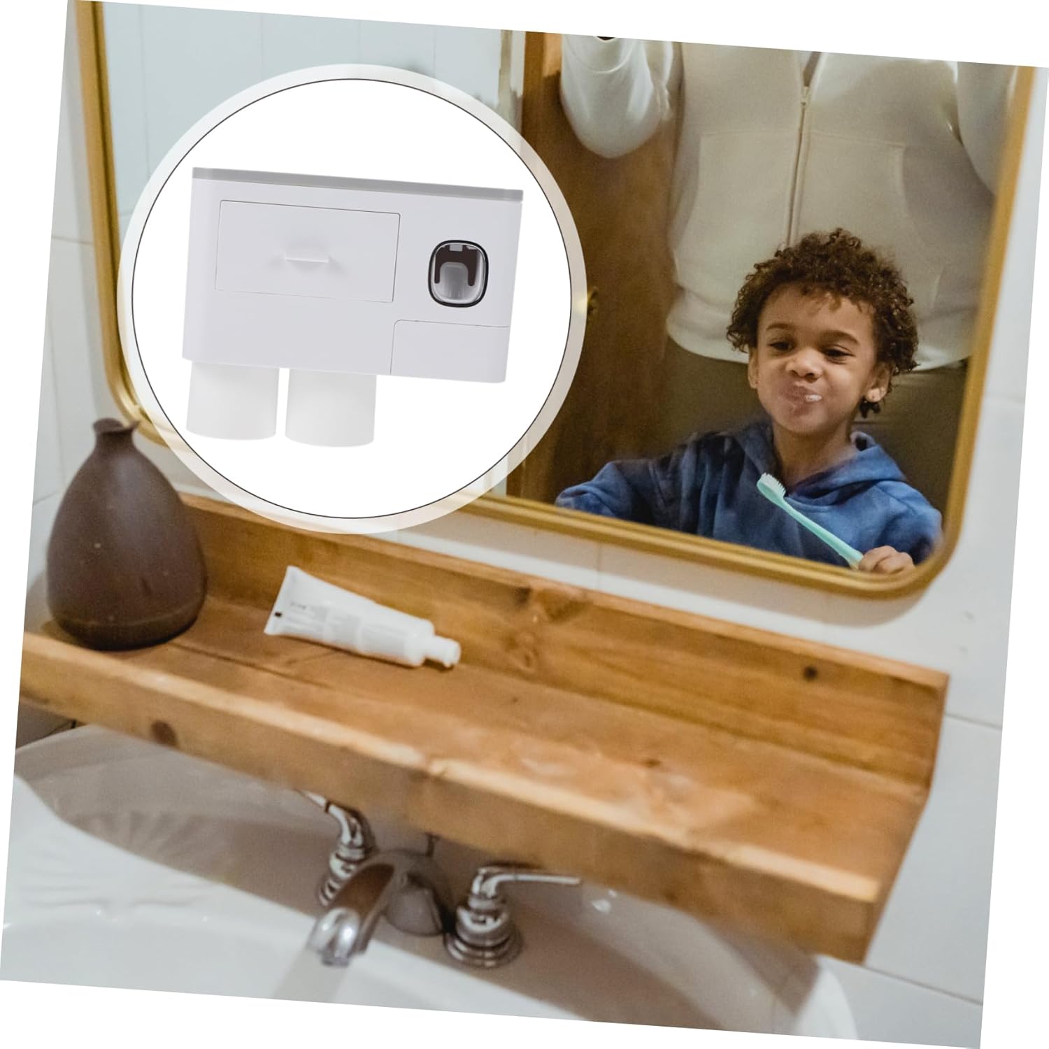 LIFKOME - Easy Mount Wall Toothbrush Holder with Storage Cup