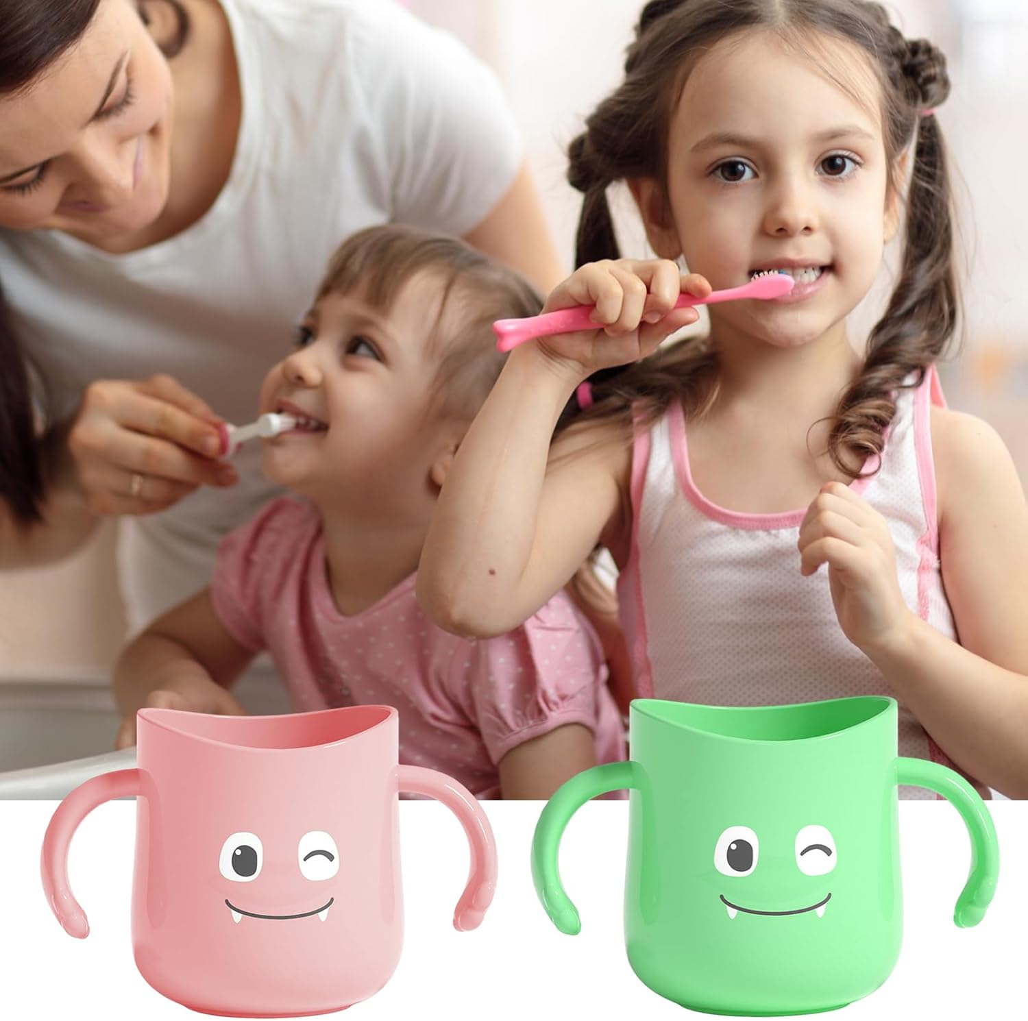 2-Piece Kids Toothbrush Cups Holder with Dinosaur Pattern
