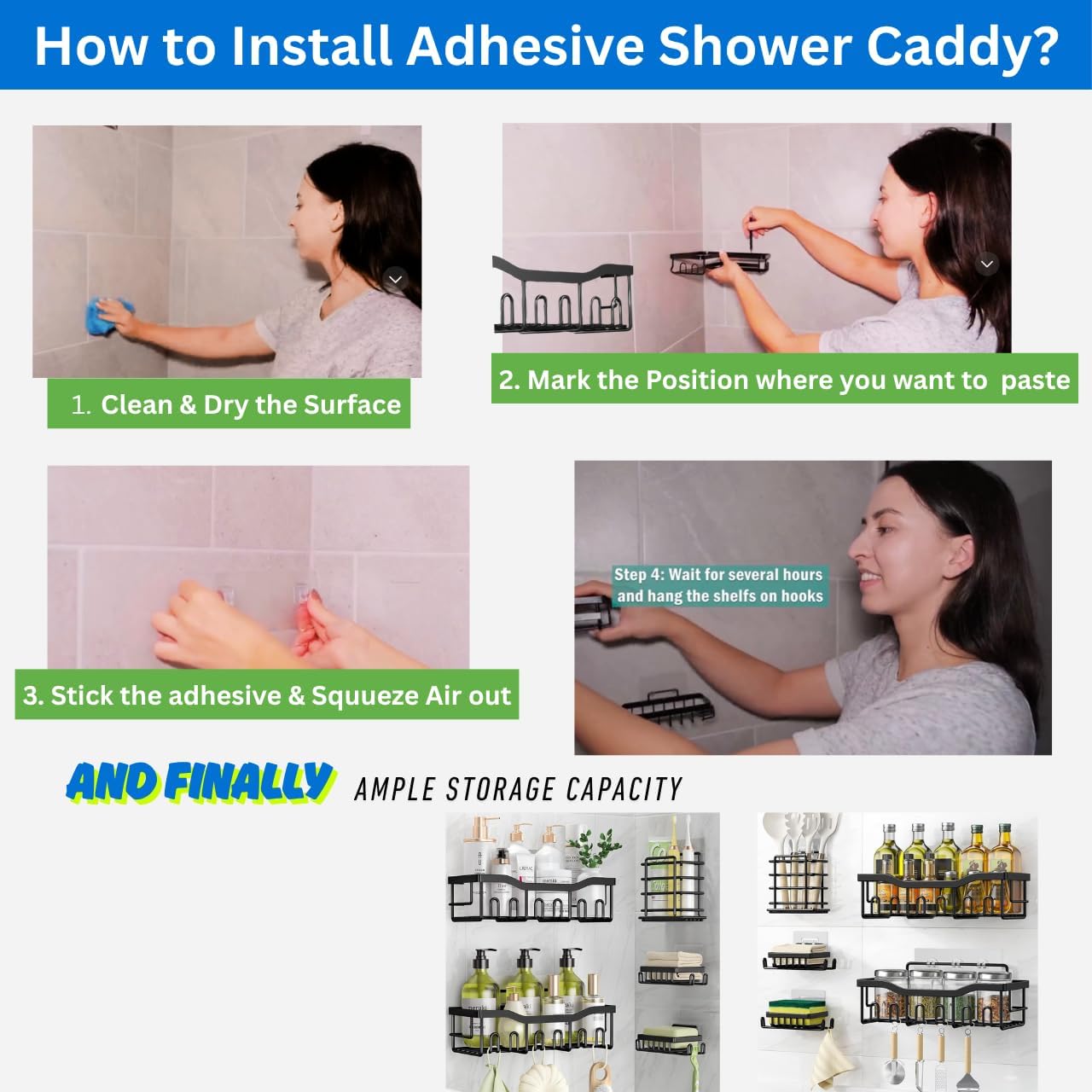 Stainless Steel 5-Piece Adhesive Shower Caddy