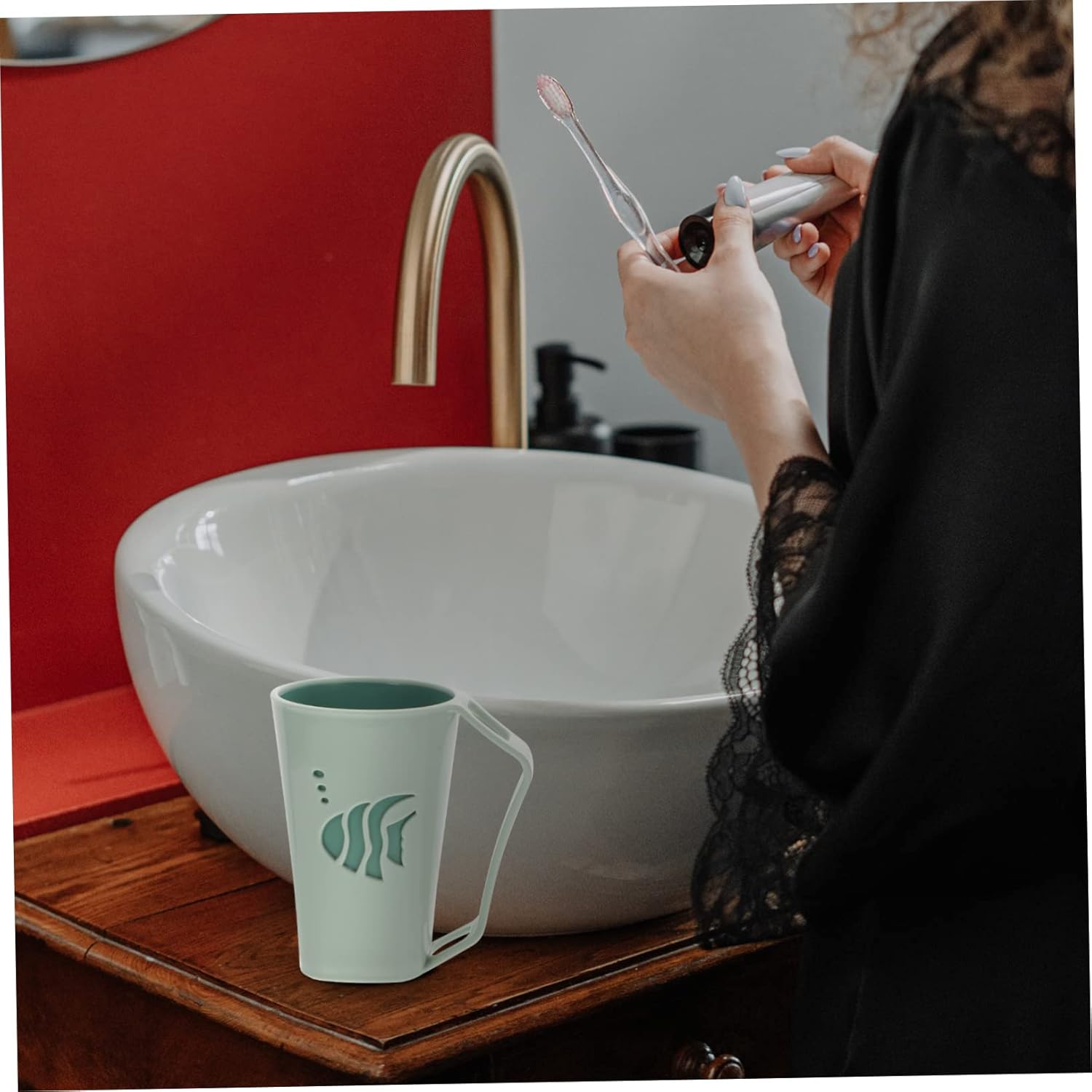 Two-Piece BAZEITFLOW Toothbrush Holder PE Material Strong Practical Bathroom Organizer