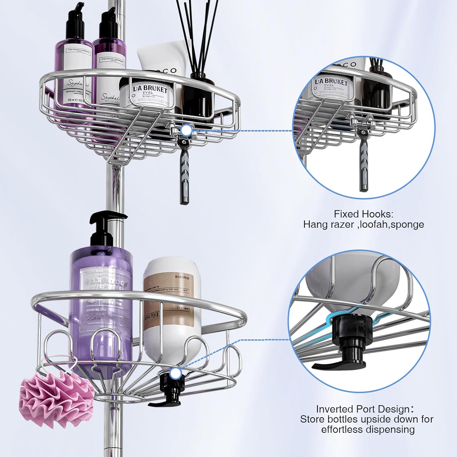 Sturdy 47-121-inch Tension Pole Shower Caddy