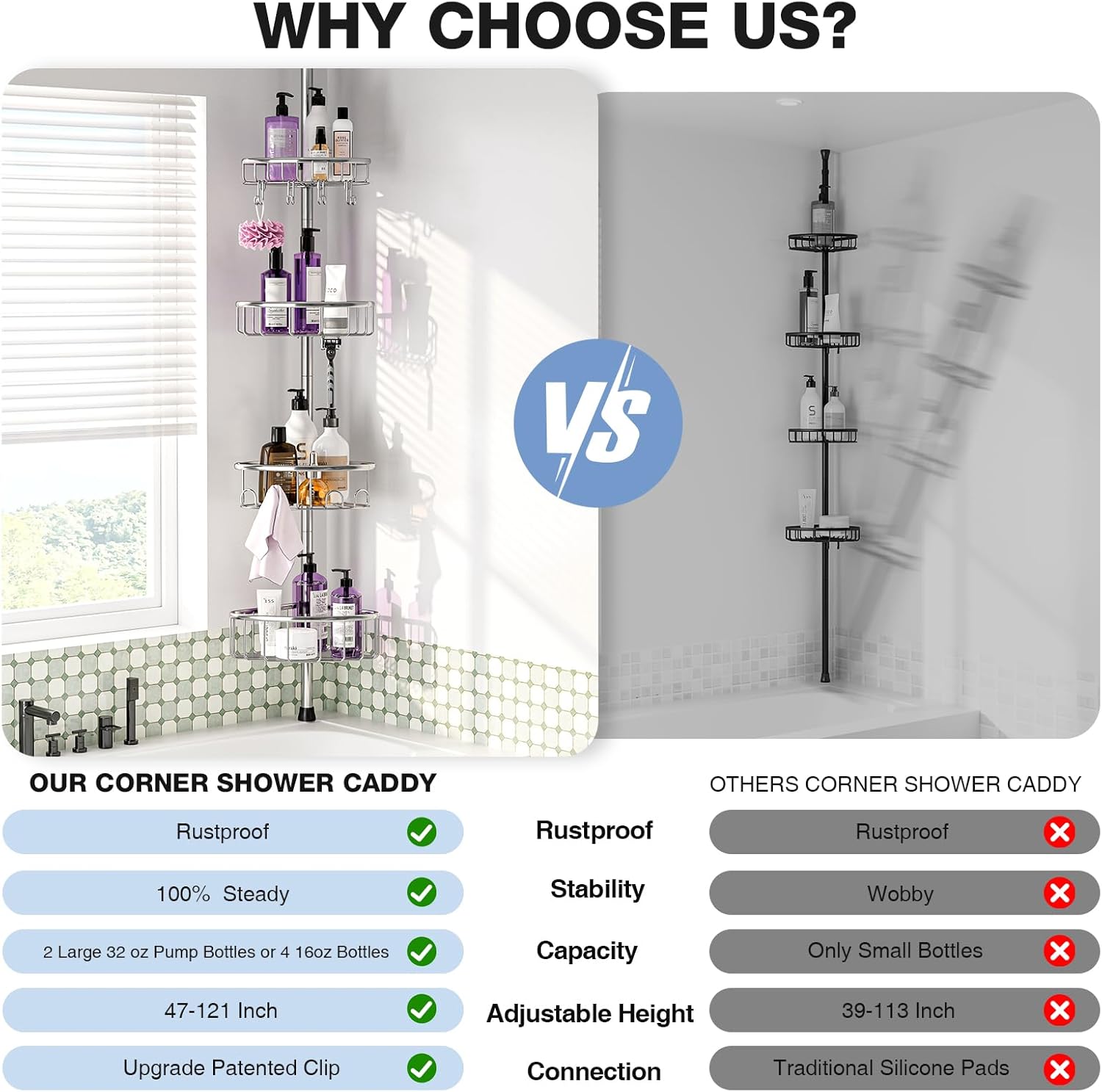 Sturdy 47-121-inch Tension Pole Shower Caddy