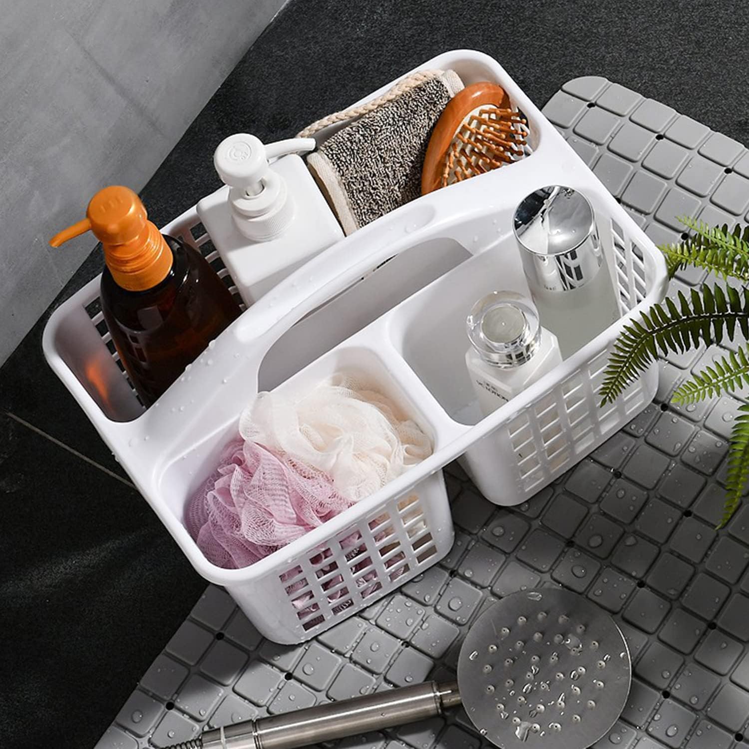 HAUND 3-Compartment Plastic Shower Caddy Basket White