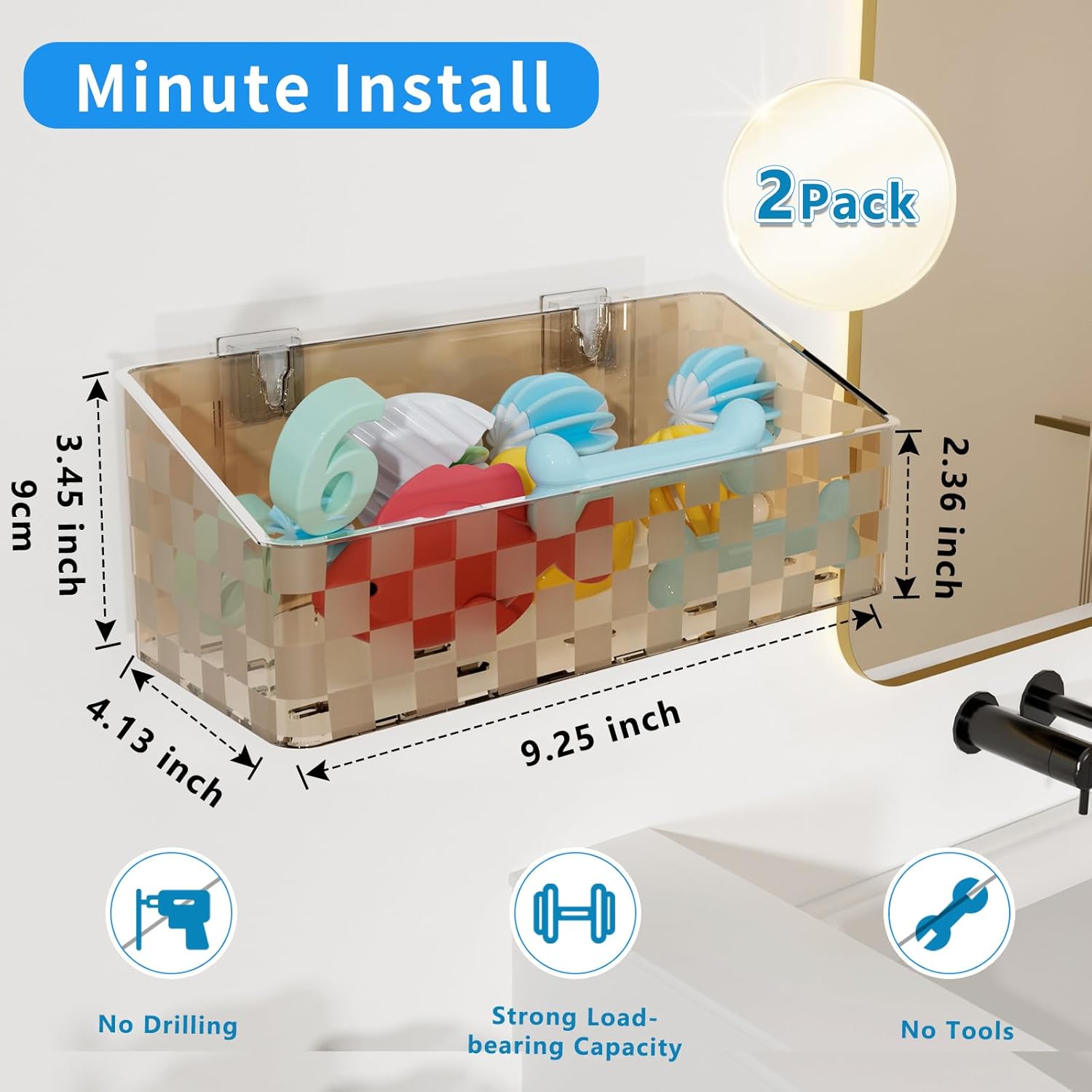 Natheeph Bath Toy Storage Caddy 2-Piece Large Capacity Organizer Brown