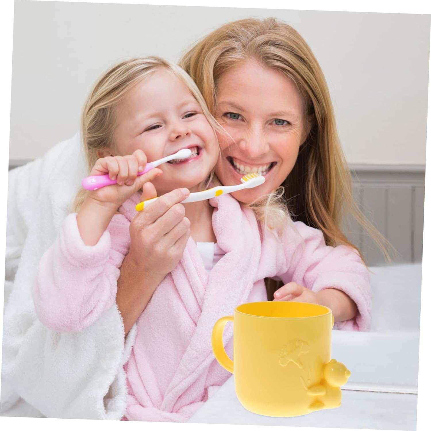 Adorable Bear Toothbrush Cup for Mouthwash 2-Piece Set