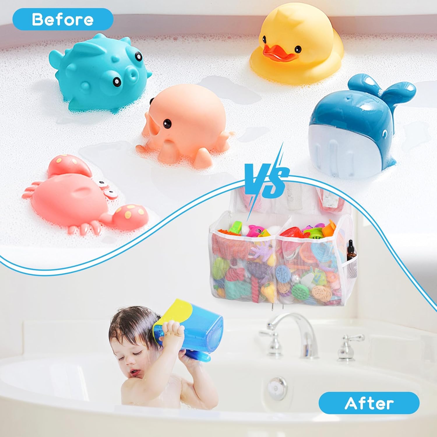 Quick Release Space-Saving Bath Toy Organizer - Durable Easy to Use
