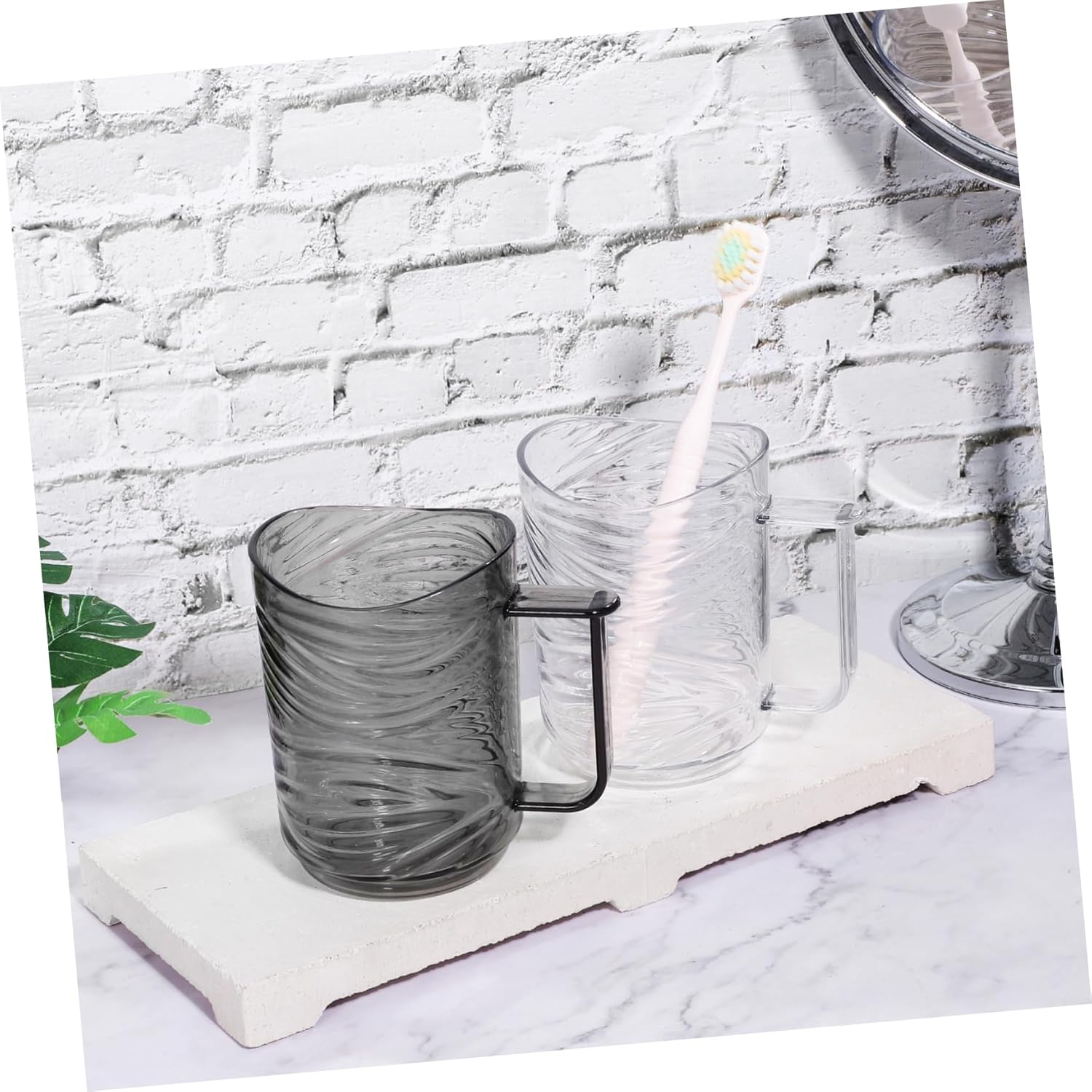 NOLITOY 2 Pack Transparent Toothbrush Cups with Handles 1