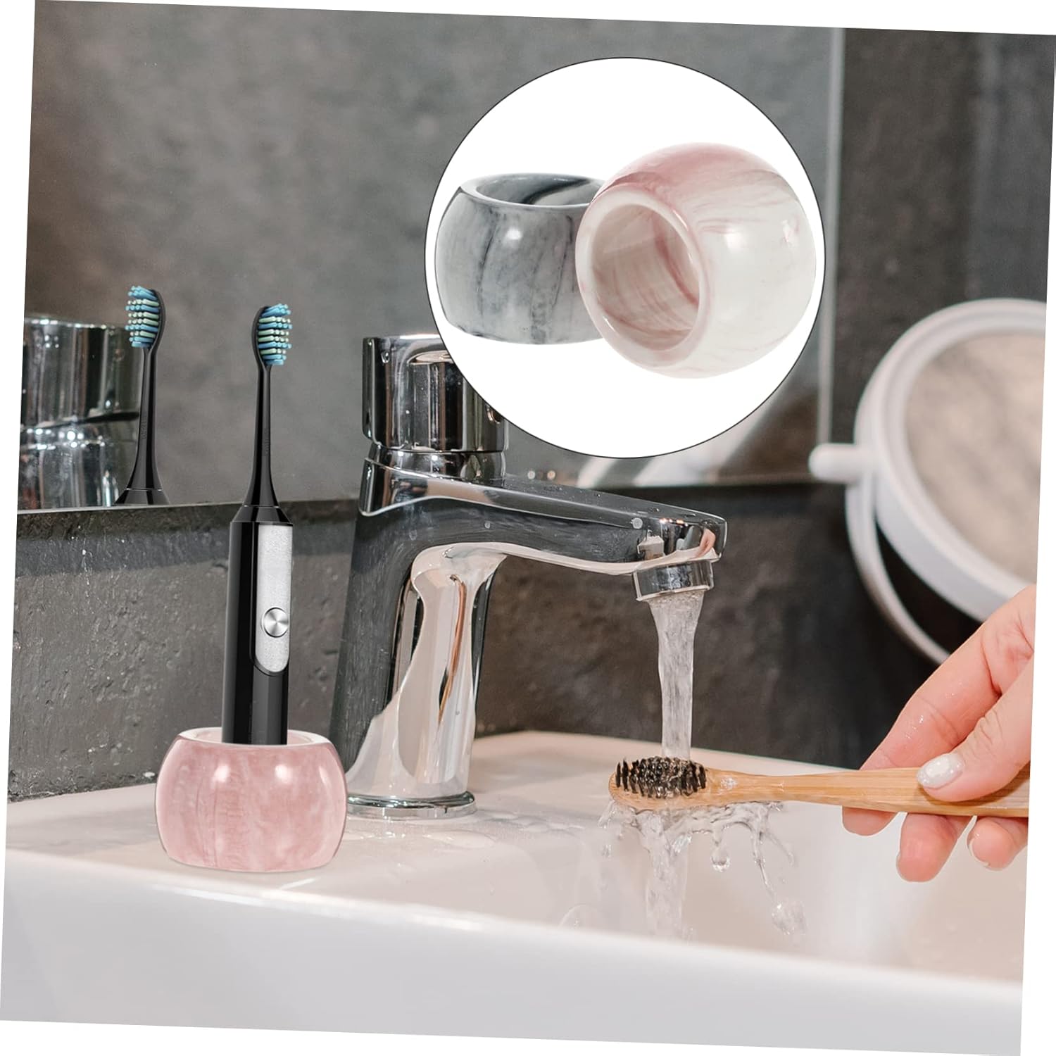 2-Piece Marble Pattern Electric Toothbrush Holder - Stylish Bathroom Organizer