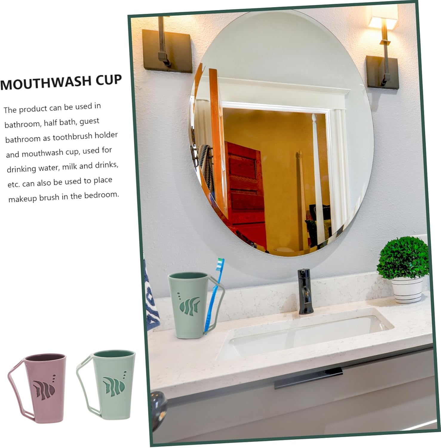 2Pcs Stylish Teacups with Toothbrush Slots for Bathroom Use