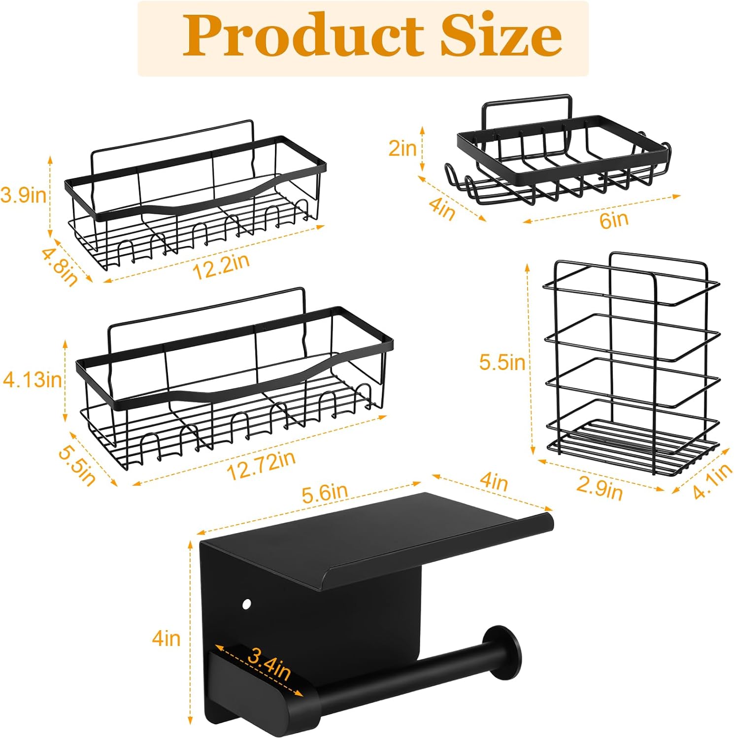 6-Piece Adhesive Shower Caddy Durable Stylish