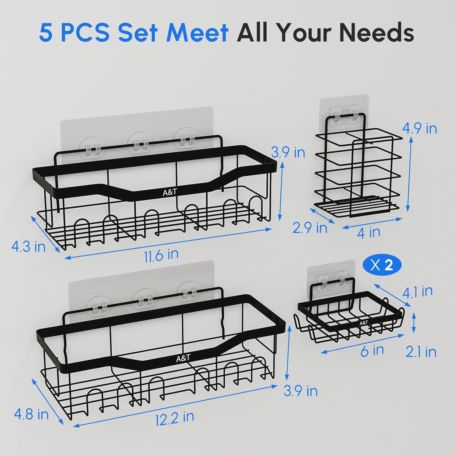 Stainless Steel 5-Piece Adhesive Shower Caddy